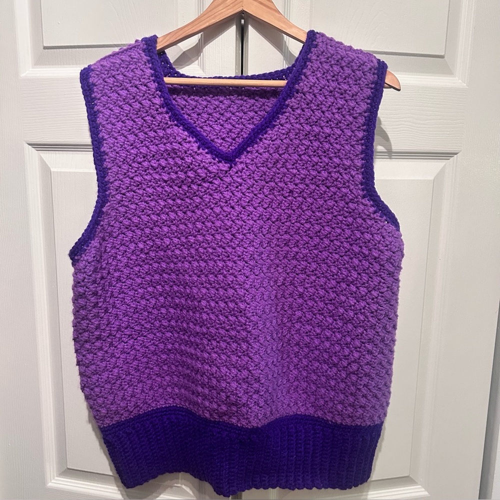 Vintage 70’s purple two tone crochet vest